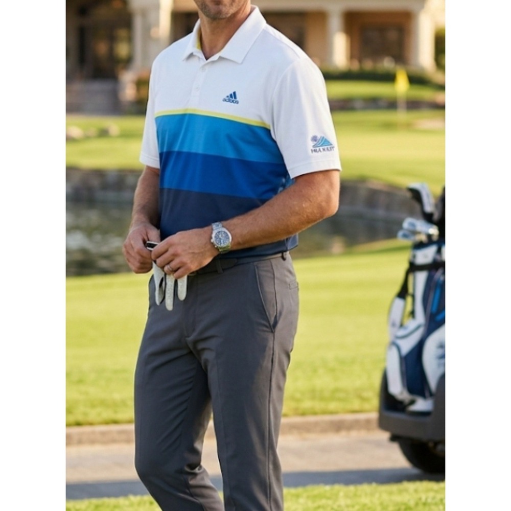 Adidas Golf Men's Size X Large Polo w/ PGA West LOGO White-yellow And Blue